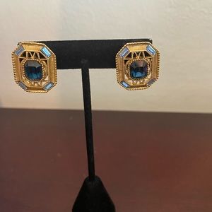 Blue and Gold Art Deco Earrings
